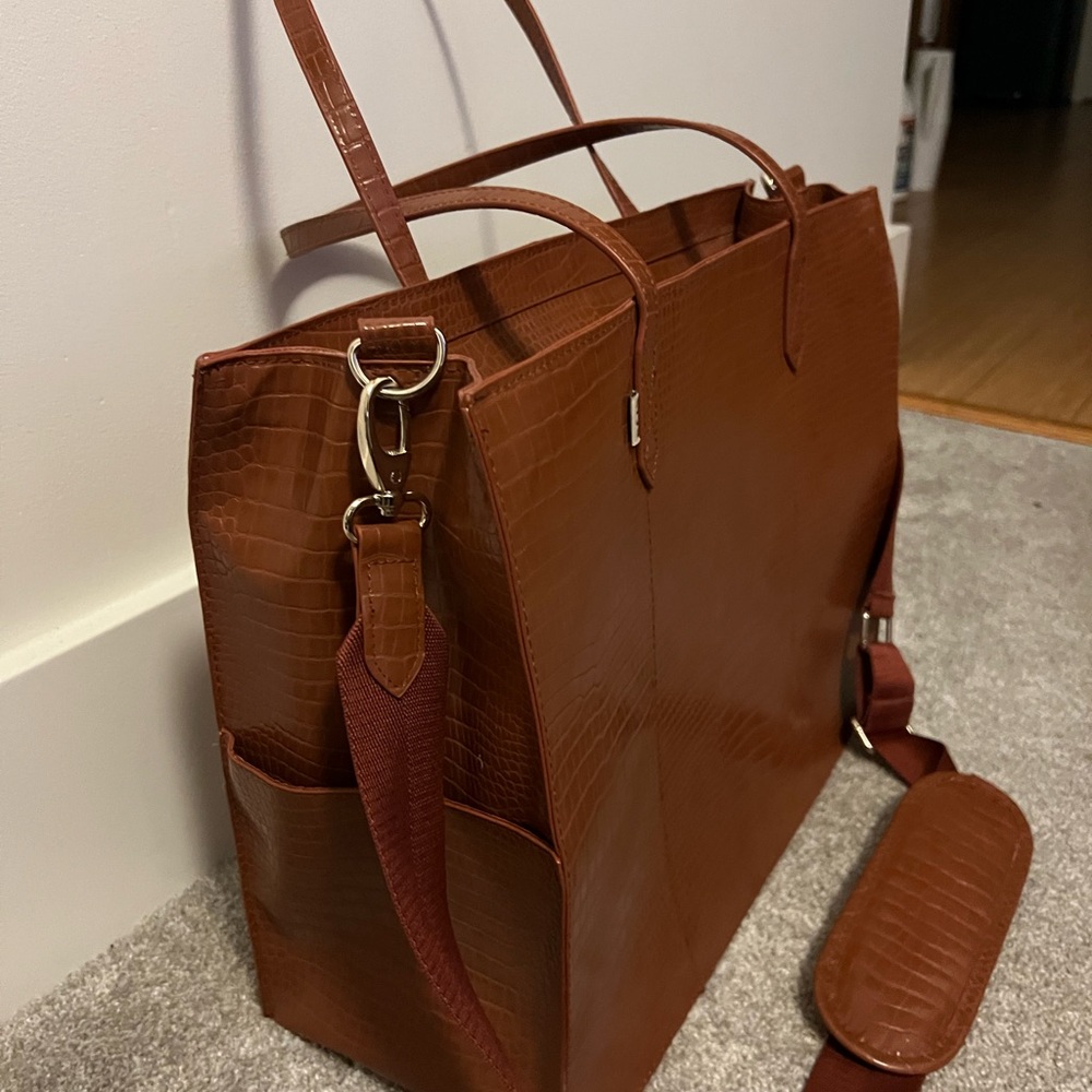 BEIS Brown Croc-Embossed Work tote